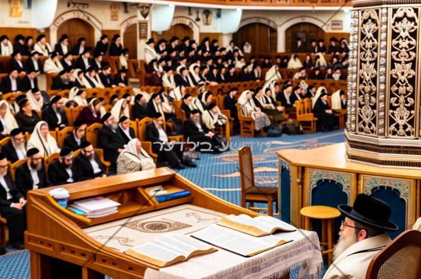 A rabbi sits in front of a synagogue